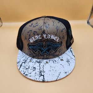 Blac Label Hat Cap Snap Back Brown White Trucker‎ Mesh Embroidered Studded Mens